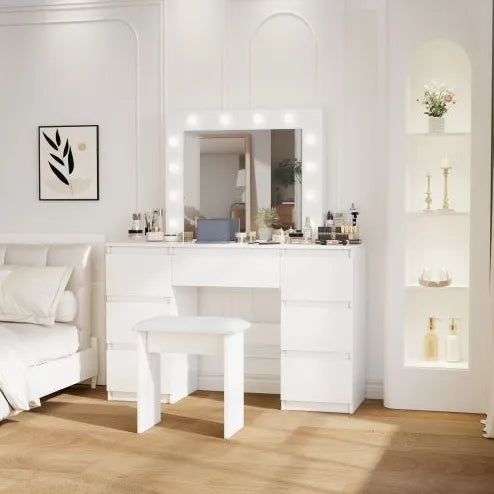 Large White Vanity Table with Light