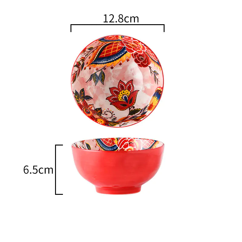 Japanese Style Painted Ceramic Bowl and Plate Set